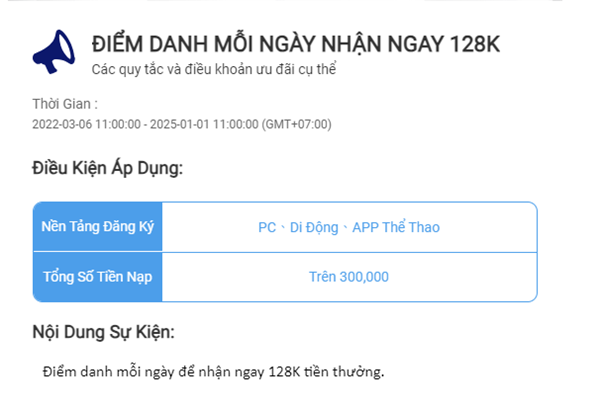 Điểm danh mỗi ngày nhận ngay 128K