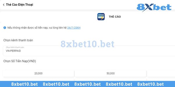 Hướng dẫn nạp tiền 8xbet bằng thẻ cào điện thoại